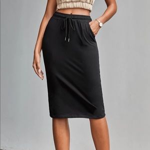 Black Drawstring Waist Straight Skirt new